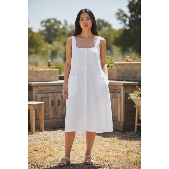 A New Day Womens White Sleeveless Button-Front Dress With Pockets Size Small - Picture 2 of 11